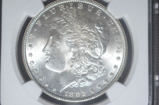 1882 Morgan Silver Dollar Ngc Ms 64 = Lightly Frosted Devices,  Choice photo