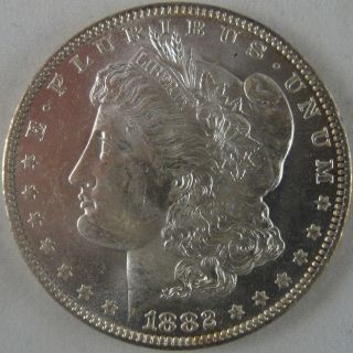 Near Gem 1882 - O Morgan Silver Dollar - Blast White Choice Bu,  - Near Pl photo