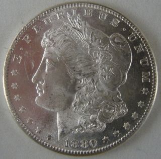 Near Gem 1880 - S Morgan Silver Dollar - Blast White Ch.  Bu,  W/near Pl Surfaces photo