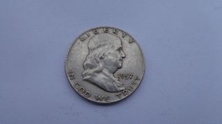 1957 - D Franklin Half Dollar (vg, ) / L@@k ``` 3430 photo