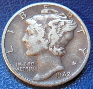 1942/1 D Overdate Mercury Dime Extra Fine Xf Variety Key Date Us Coin 8059 photo