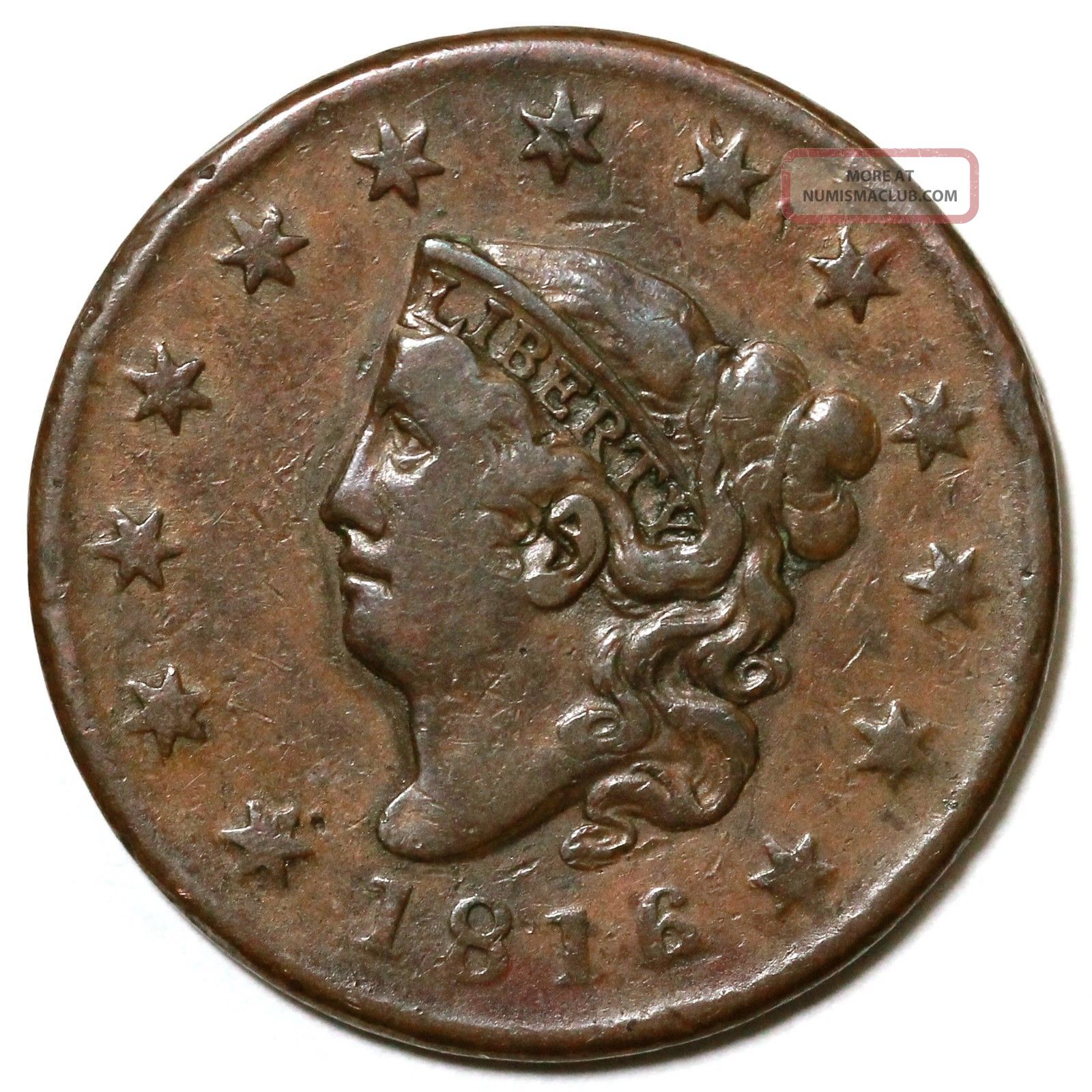 1816 N - 5 R - 3 Matron Or Coronet Head Large Cent Coin 1c