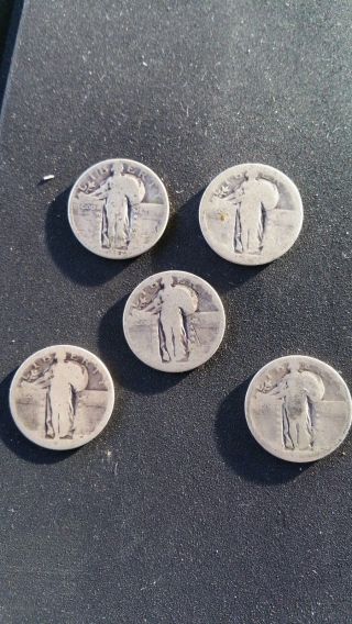 5 Standing Liberty Silver 25c Quarter Dollar Coin photo