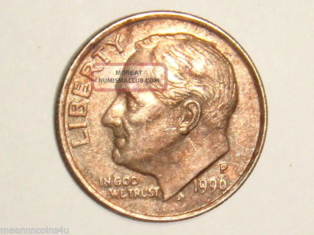 1996 P 10c Copperwashed Roosevelt Dime Error 1996-p-10c-copperwashed-roosevelt-dime-error