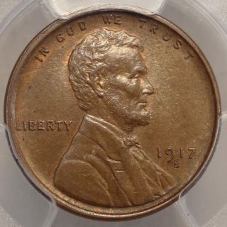 1917 - S Lincoln Cent,  Pcgs/cac Ms - 63bn,  Glossy Brown Coin,  Pq photo