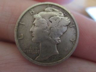 1935 D Silver Mercury Silver Dime In Vf photo