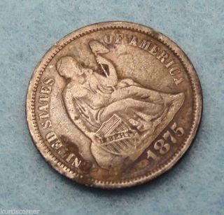 United States 1875 - S Seated Liberty Dime W/ Fine Details & Some Dark Spots photo