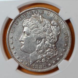 1880 - O Morgan Silver Dollar Ngc Au50,  U.  S.  Coin Lz photo