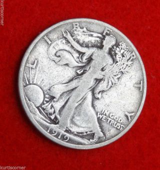 United States 1919 - D Walking Liberty Half Dollar With Fine Details 90 Silver photo