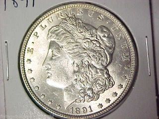 Choice Au 1891 Morgan Silver Dollar - Choice About Uncirculated - 1115 photo