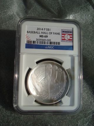 2014 Baseball Hall Of Fame Uncirculated Silver Dollar Ngc Ms 69 Bi Now photo