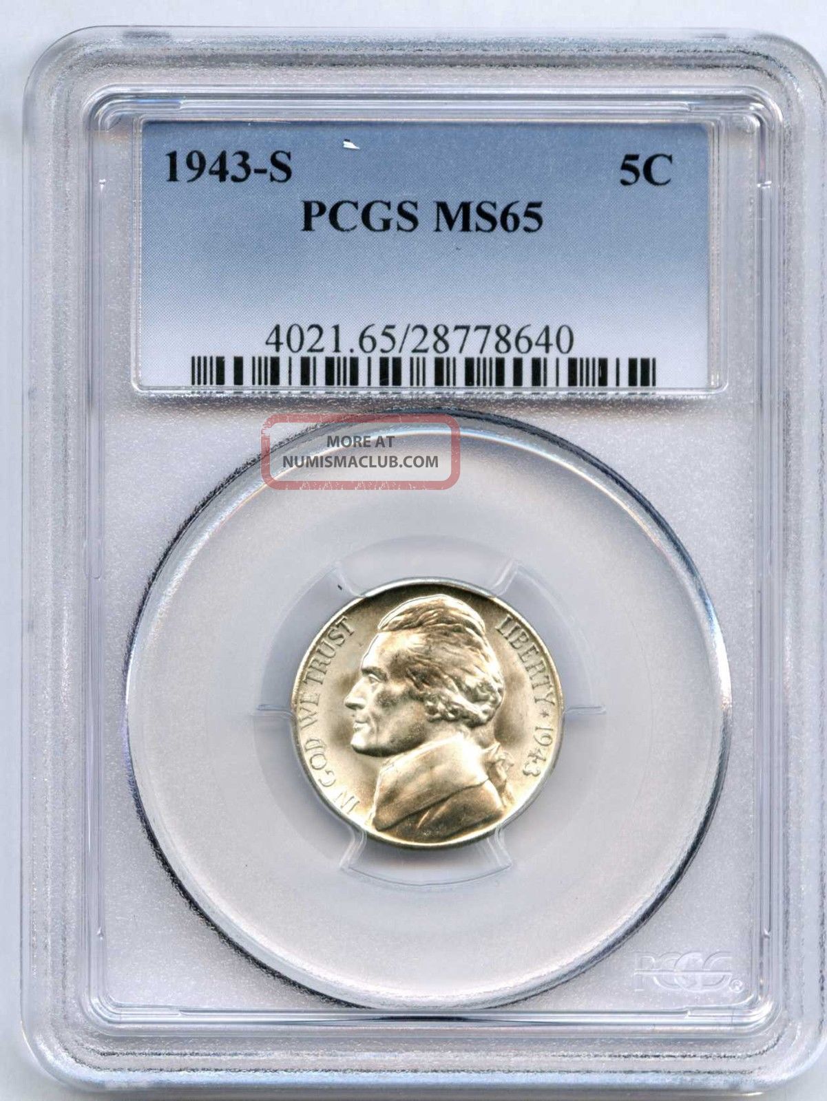 1943 S Pcgs Ms65 5c Jefferson Nickel 31342