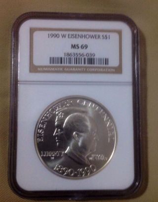 1990 - W Eisenhower Silver Dollar Ms69 F85 photo