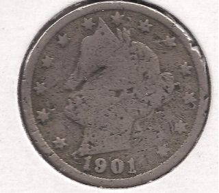1 - 1901 Liberty Head Nickel 5c Coin Circulated Us photo