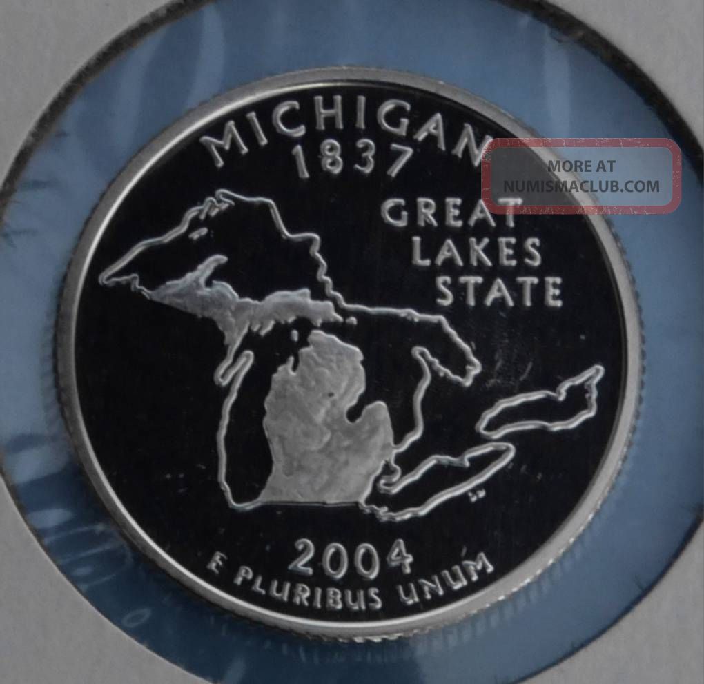 2004 S Michigan Deep Cameo Silver Quarter, Frosty D - Cam Great Lakes 