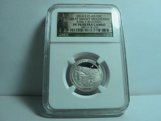 2014 - S Clad Ngc Pf 70 Ultra Cameo Great Smoky Mountains Early Releases Quarter photo