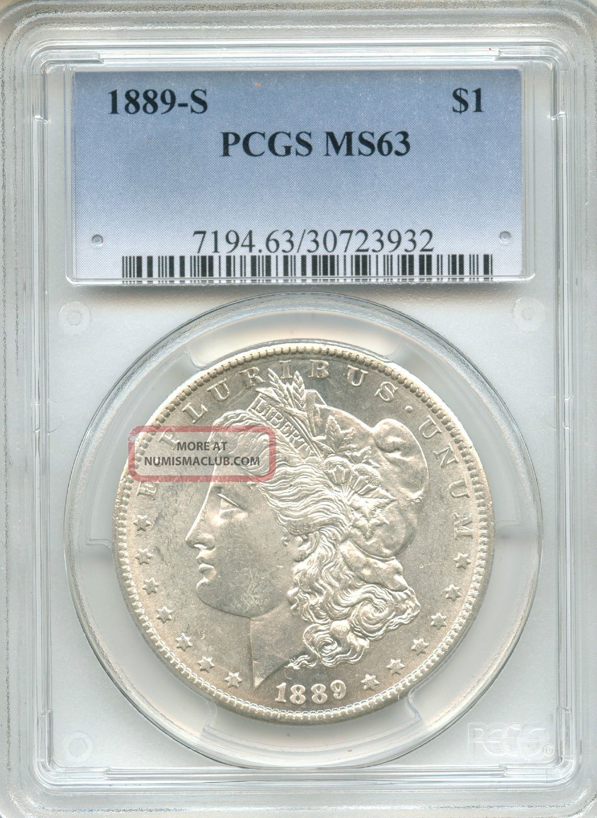 1889 - S Morgan Silver Dollar Pcgs Ms63 $1 (30723932)