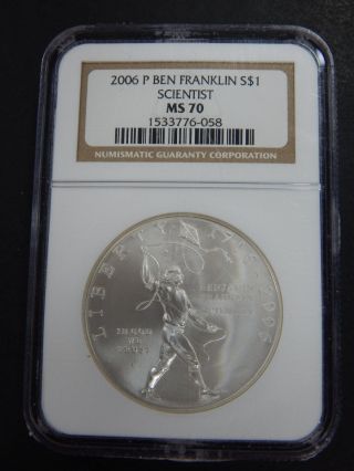 2006 - P Scientist Ngc Ms70 Commemorative Silver Dollar Ben Franklin photo
