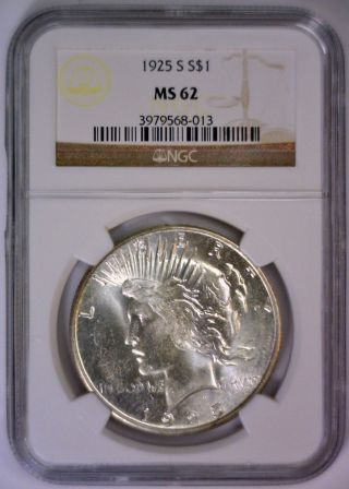 1925 S Peace Silver Dollar San Francisco $1 Blast White Ngc Ms62 Ms 62 photo