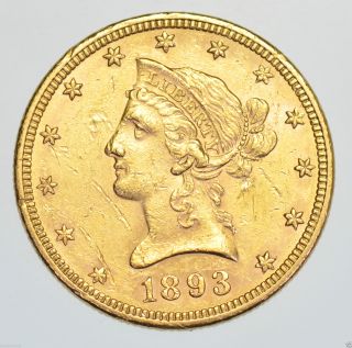 Usa,  United States,  Ten Dollars $10,  Liberty Head 1893 Gold Coin photo