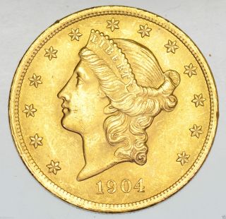 Usa,  United States,  Double Eagle,  Twenty Dollars,  $20 1904 Gold Coin Au photo