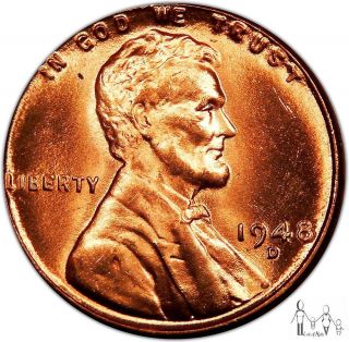 1948 D Gem Bu Unc Lincoln Wheat Cent Penny 1c Us Coin D15 photo