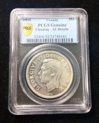 1948 S$1 Canada Dollar Silver Pcgs Secure Au Details - Cleaned.  Rare Key Date. photo