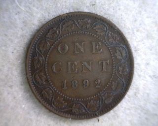 Canada Large Cent 1892 Extra Fine Canadian Coin (stock 0076) photo
