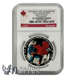 2013 Superman 75th Anniversary Man Of Steel 1 Oz.  9999 Silver Coin Ngc Pf70 photo