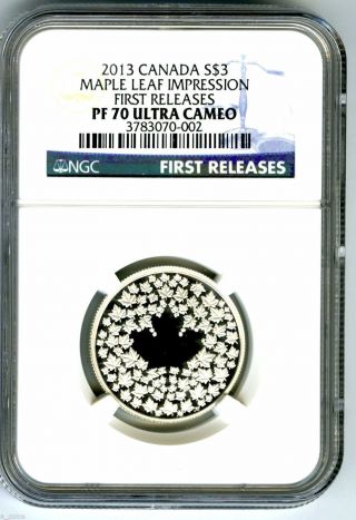 2013 Canada $3 Silver Proof Maple Leaf Impression Ngc Pf70 Ucam First Releases photo