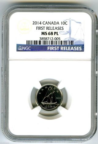 2014 Canada 10 Cent Dime Ngc Ms68 Pl Proof Like First Releases Top Population photo