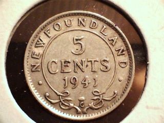 1941 Newfoundland Five Cent Coin.  Pre - Confederation Canada photo