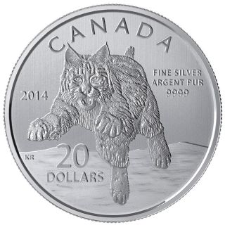Canada 2014 $20 For $20 0.  9999 Pure Fine Silver Coin - Bobcat photo