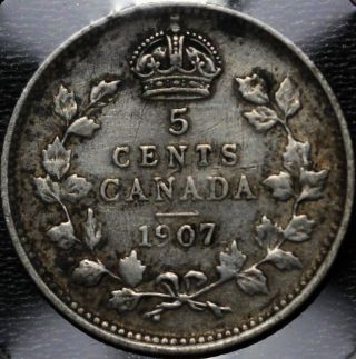 1907 Canada 5 Cents Silver Coin photo