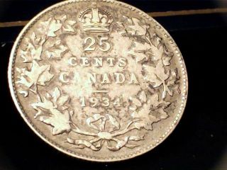 1934 Canadian Twenty Five (25) Cent Coin.  Georgivs V photo