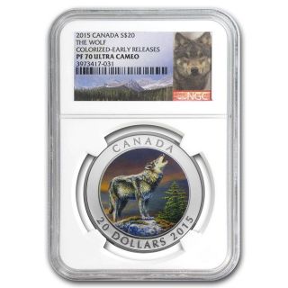 2015 Canada Silver $20 - The Wolf - Colorized - Pf70 Uc Er - Ngc Coin - Rare photo