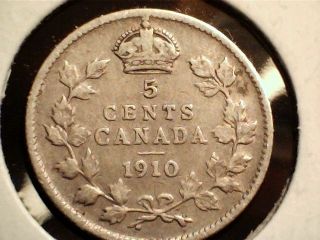 1910 Canadian Five (5) Cent Coin. . .  Pointed Leaves photo