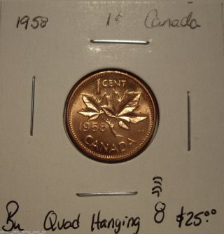 Canada Elizabeth Ii 1958 Quad Hanging 8 Small Cent - Bu photo