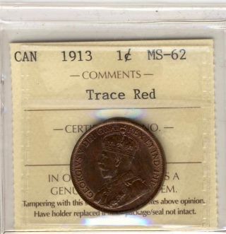 1913 Large Cent Canada Iccs Graded Py611 Ms62 photo