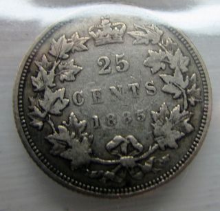 Canada 1885 25 Cents Silver Quarter Queen Victoria Rare Date Curved Top 5 photo