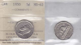 1950 Iccs Ms62 5 Cents (re - Engraved 5) Canada Five Nickel photo