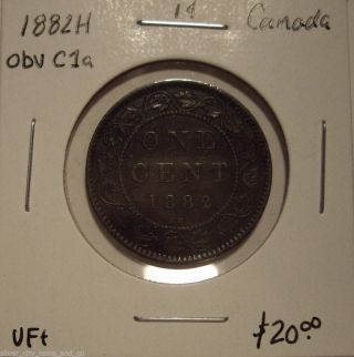 Canada Victoria 1882h Obv 1a Large Cent - Vf, photo
