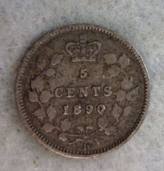 Canada 5 Cents 1890 H Silver Coin (stock 0237) photo