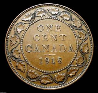 Old,  Canada,  1918 1 Large Cent King George V,  With 
