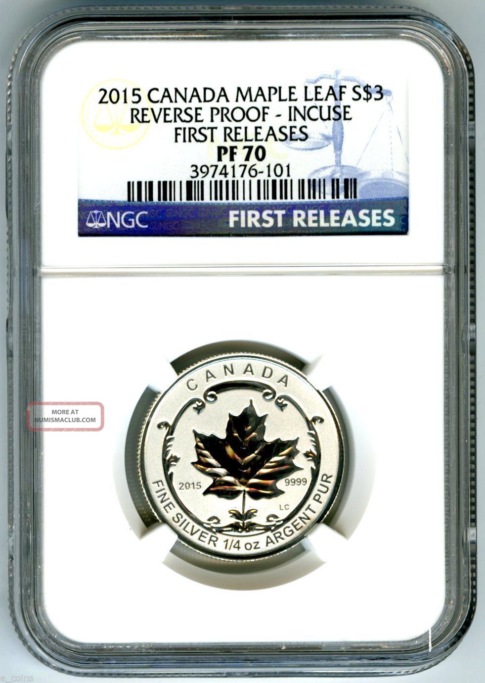 2015 $3 Canada Silver Maple Leaf Ngc Pf70 Incuse Reverse Proof 1/4 Oz Fr Coins: Canada photo