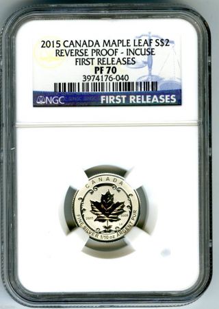2015 $2 Canada Silver Maple Leaf Ngc Pf70 Incuse Reverse Proof 1/10 Oz Fr photo