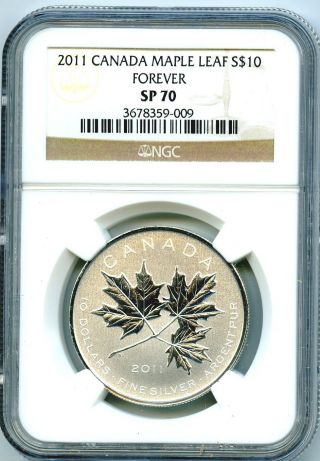 2011 Canada $10 Silver Ngc Sp70 Maple Leaf Forever Royal Canadian Very Rare photo
