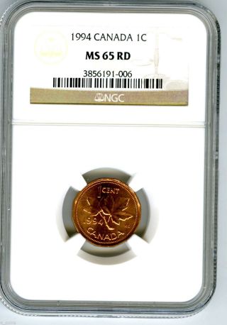 1994 Canada One Cent Ngc Ms65 Rd Copper Penny Uncirculated Coin Census=17 photo