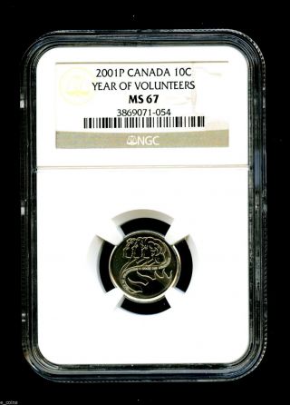 2001 P Canada 10 Cent Ngc Ms67 Year Of Volunteers Dime Top Population photo