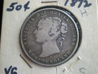 1872 - H Newfoundland Fifty 50 Cent Coin Half Dollar, .  925 Silver photo